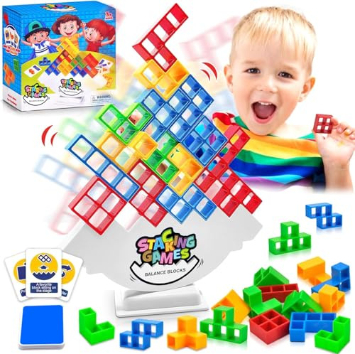 Tetra Tower Spiel , 64 Stück Balance Spielzeug Tower Game, Jenga Kinder | Tetris Spiel Balance, Puzzle Schaukelstapel Hoch Balance Spielzeug Den Verstand Trainieren für Kinder & Erwachsene