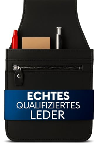 FLEXIBILITE® Kellnertasche Echt Leder | Gastronomie Zubehör | Kellnerholster [Neues Format 2026] | Bedienungstasche EXTRA SCHMALL Alltagstauglich | Holster Tasche (14 B x 24 H x 3,5 T cm) | Schwarz