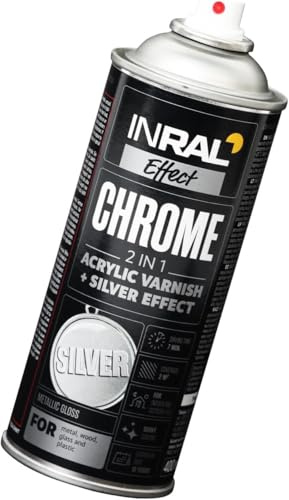 INRAL Chrome Sprühlack Silber - Sprühfarbe für den Innen- und Außenbereich – Silber Spray Lack für Profis und Heimwerker, Perfekt für Diy und Upcycling - 400 ml für eine Fläche von 2 qm