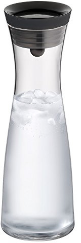 WMF Basic Wasserkaraffe aus Glas, 1 Liter, Glaskaraffe mit Deckel, Silikondeckel, CloseUp-Verschluss, Wasserkaraffe mit Deckel schwarz