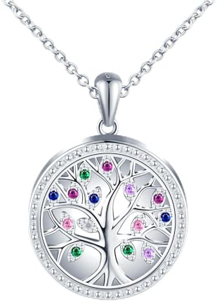 MICSAVI Personalisierte Foto Kette Silber 925 mit Lebensbaum Anhänger für Damen, Zirkonia Baum Halskette Medaillon für Mama Glücksbringer Bilder Kette für Frauen Mädchen Teenager