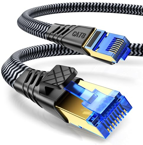 NORSHY Cat 8 LAN Kabel 3m, 40Gbps Netzwerkkabel 2000MHz Gigabit Hochgeschwindigkeits Internetkabel, Flach S/FTP RJ45 Kabel Geflochtener Patchkabel für PS5/PS4, Switch,TV, PC, Modem, Router