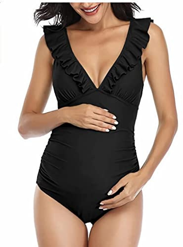 Schwangerschafts-Badeanzug, Damen, Einteiler, Umstands-Bikini, V-Ausschnitt, schwangerer Badeanzug mit abnehmbarem Brustpolster, gerafft, Strandbekleidung, Schwimmbekleidung, Thermalquelle, Swimwear
