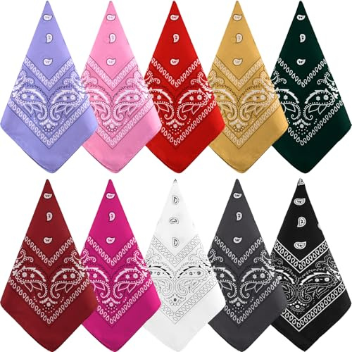 NACHLYNN 10 Stück Bandana Damen Herren,Bandana kopftuch Herren Paisley Muster Headwear Haar Schal Ansatz Handgelenk Kopf Biker kopftücher für damen