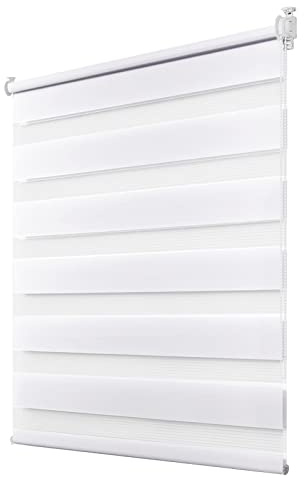 Deswell Doppelrollo Klemmfix ohne Bohren Weiß B85 x H120 cm (Stoffbreite 81cm) Rollos für Fenster ohne Bohren für Fenster mit Lichtdurchlässig & Verdunkelnd/Höhe Stufenlos Verstellbar