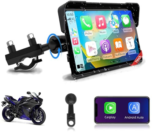2026 Jansite 7 Zoll Motorrad Carplay Android Auto, 2,5D IPS Motorrad Display IP67 Wasserdichter Navigationsgeräte Für Motorräder mit Dual-Bluetooth, Siri/G-oogle Assistant