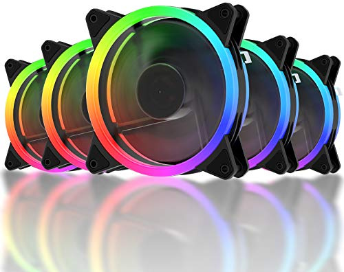 upHere RGB LED Gehäuselüfter 120mm High Airflow Lüfter mit Controller und Hub, 5er-Pack (RGB123-5), Desktop