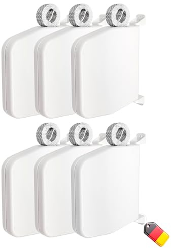 WINRODOOR® Rolladen-Gurtwickler Aufputz – 6er Pack – Mit vormontiertem 6 m Gurt – Robuster Mini-Gurtaufroller für 15 mm Gurt – 180° schwenkbar – Lochabstand 155 mm – Weiß – Made in Germany