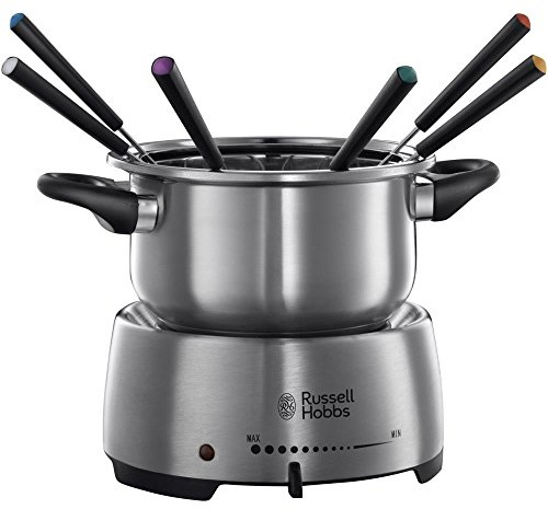 Russell Hobbs Fondue elektrisch Set [Käsefondue, Schokofondue oder Öl-/Brühe-Fondue] Fiesta (inkl. 6 farbige Gabeln, spülmaschinenfester & antihaftbeschichteter 1,2l Edelstahl-Topf, 1200W) 22560-56