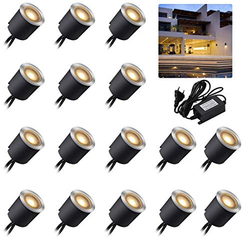 Arotelicht 16er 12V LED Einbaustrahler warmweiß led Einbauleuchte Bodeneinbaustrahler außen, IP67 wasserdicht 0,6W Ø32mm innen aussen Terrasse Küche Garten Dekolicht 2800K(16er Set, warmweiß)
