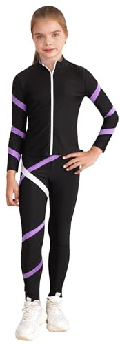 Xnihocha Kinder Sportbekleidung Mädchen Trainingsanzug Eislaufen Set Langarm Sportjacker + Sporthosen Zweiteiliges Laufen Fitness Outfits Helles Lila 158-164