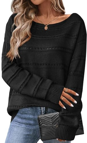 Hotouch Pullover Damen Herbst Elegant Strickpullover Locker Hollow Out | Rundhals Pulli Lang| Sweater Top Strick Winterpullover S-XXL