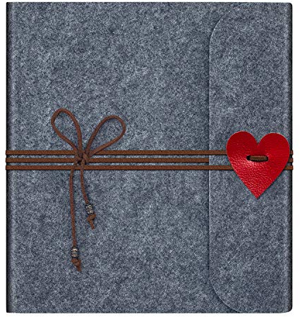 Leenou Fotoalbum Zum Selbstgestalten, Vintage Filz Scrapbook Album Schwarze Seiten Fotobuch zum Einkleben Fotoalben, Valentinstag Geburtstag Jahrestag Geschenk Frauen, Dunkelgrau (19.5 * 18 cm)