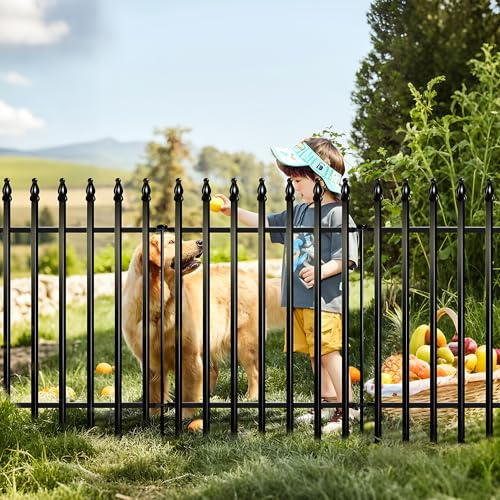 Thealyn Metall Gartenzaun Dekorativer Zaun 91cm hoch x 71cm breit (5 Paneele, Gesamtlänge 3,5m) Kein Graben Zaun Grenzzaun Hundezaun Landschaftszaun für Blumenbeet, Hof, Tiersperre, Schwarz