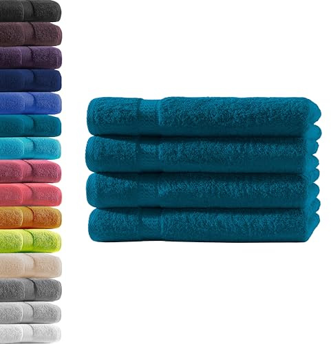 4X Handtuch | Petrol | 100% Baumwolle Frottier | Oeko-TEX® Standard 100 | Premium Qualität 500 g/m²
