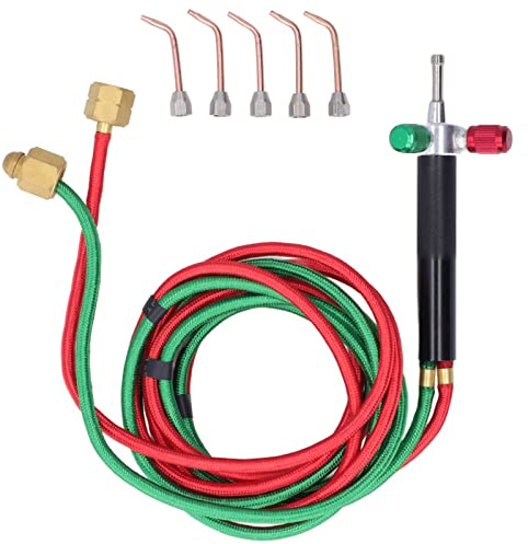 Mini Gasbrenner, Mikro Gasbrenner Handlötset Lötbrenner Hochtemperatur Sauerstoffbrenner Kit Acetylen-Schweißbrenner mit 5 Spitzen für Schläuche, Schmuckreparatur, Bastler, Handwerk