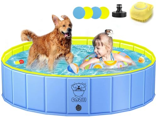 COZII Hundepool, 120 x 30cm Hundepool fur Große Kleine Hunde, Faltbare Stabiler Hundebadewanne Planschbecken für Kinder, Tragbar Hunde Pool rutschfest PVC mit Badebürste