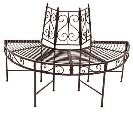 Gravidus Halbkreis Baumbank in Rost-Optik, Metallkonstruktion, Max. Belastbarkeit: 150 kg, Dekorative Verzierungen, Gartenbank für stilvolles Ambiente