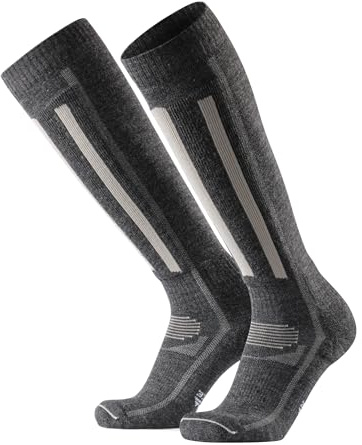 DANISH ENDURANCE Merino Performance Skisocken (1|2 Paar), Thermo-Socken, Gepolsterte Kniestrümpfe, für Damen, Herren & Kinder, Dunkelgrau/Hellgrau, 43-47