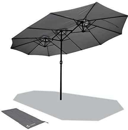 VOUNOT Doppelsonnenschirm mit Handkurbel, Sonnenschirm Marktschirm Gartenschirm Terrassenschirm, Sonnenschutz, 460 x 270 cm, Grau