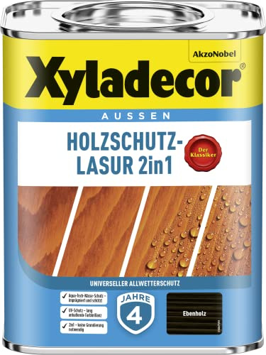 Xyladecor Holzschutz-Lasur 2in1, Universeller Allwetter-Schutz – Der Klassiker, Ebenholz, 750 ml