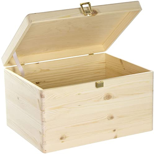 LAUBLUST Holzkiste mit Deckel & Schloss - 40x30x24cm, Natur - Aufbewahrungskiste | Erinnerungsbox, FSC® | Bastel- & Geschenkkiste