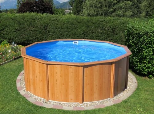 Stahlwandpool Gigazon-Woodstyle 3,60 x 1,32m mit 15cm breitem Handlauf, Rundbecken
