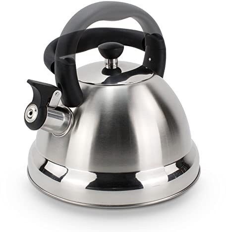 ROSSETTO Wasserkessel Induktion Teekessel Flötenkessel aus Edelstahl Camping Gasherd Holzofen 3 Liter mit Klappgriff Rostfrei Wasserkocher Teekocher mit Pfeifton, Silber
