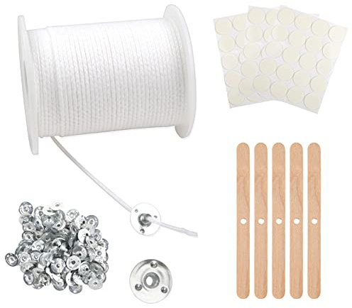 6100cm Kerzendocht, Dochte für Kerzen, Rauchfrei Kerzen Dochten Set | Geruchlos Kerzendochte für Kerzen, Natürlichen Candle Wick mit 100 Stück Dochthalter für DIY Kerzenherstellung Weihnachten