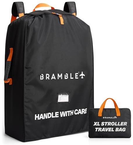 Bramble - XL Geschwisterwagen Transporttasche für Flugzeug Gate Check - Wasserabweisendes Ballistik-Nylon mit gepolsterten Neopren-Trägern, Packbeutel & ID-Fenster - 100 x 65 x 40 cm (Schwarz)