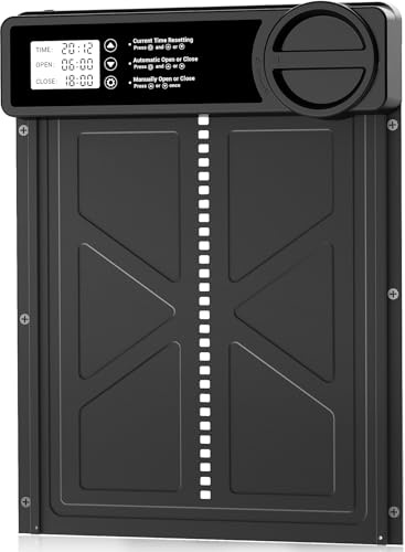INNOLAND Automatische Hühnerklappe - Große mit Zeit/Handmodus Einklemmschutz, elektrische Hühnerklappe automatisch, Aluminiumlegierung Hühnertür | Wasserdicht Großes Display | Batteriewarnung
