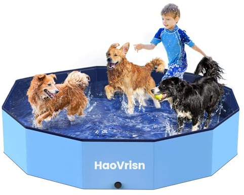 HaoVrisn Hundepool Große Hunde, Planschbecken für Kinder und Hunde, Hundepool 120 * 30CM Faltbar, rutschfeste und Verdickt PVC, Plantschbecken mit Flicken und Ablassventil