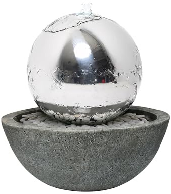Köhko 30 cm Kugelbrunnen 21008 aus Edelstahl mit LED-Beleuchtung und Harzbecken