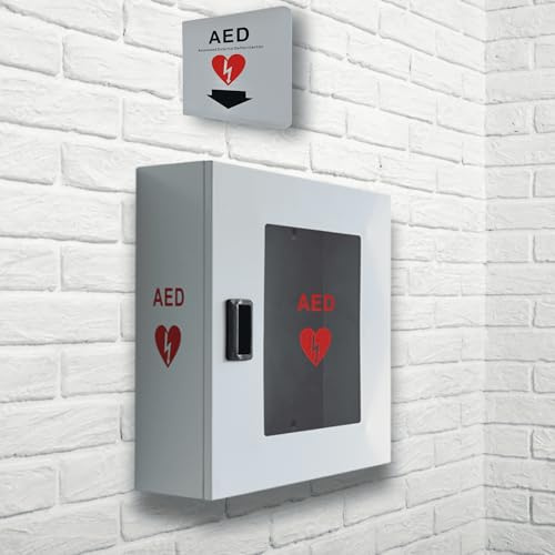 ISOP AED-Defibrillator-Aufbewahrungsschrank | Wandmontierte Erste-Hilfe-Box | AED-Alarmkasten aus Stahl, passend für die meisten AED-Modelle, für Zuhause, Büro, Pflegeheim, Bus
