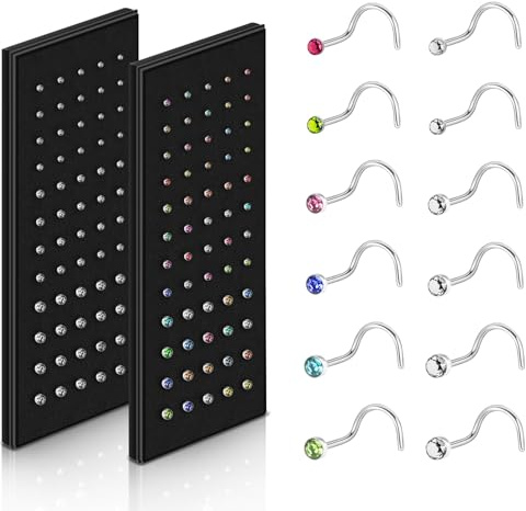 Aucuu Nasenpiercing, 120 Stück Nasenstecker, 316L Edelstahl Nasenpiercing Steck Chirurgenstahl, Kristall-Strassstein Nasenring Hypoallergener für Damen und Herren-20G 1,5mm/2mm/2,5mm