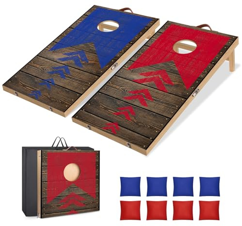 NZQXJXZ Holz Cornhole Set Outdoor, 2 in 1 Cornhole Spiel mit 8 Sitzsäcken & Tragetasche für Hinterhof, Rasen, Strand, Camping Outdoor Game Set