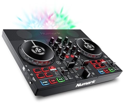 Numark Party Mix Live DJ Controller mit Lautsprechern, Lichtshow, 2 Decks, Mixer, Audio Interface und Serato DJ Lite