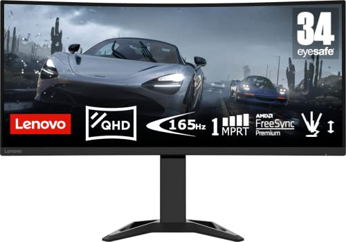 Lenovo G34w-30 | 34 QHD Gaming Monitor | 3440x1440 | 165Hz | 350 nits | 0,5ms Reaktionszeit | HDMI | DisplayPort | AMD FreeSync | integr. Lautsprecher | höhenverstellbar | schwarz
