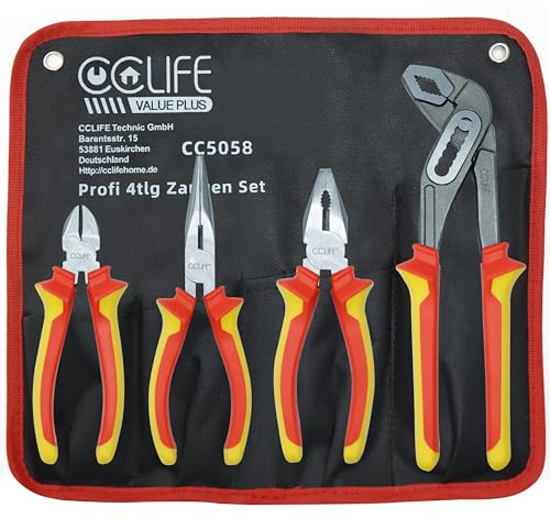 CCLIFE Profi 4 tlg. Zangen Satz Universal Kombizange 170mm-Spitzzange 170mm-Seitenschneider 160mm-Wasserpumpenzange 250mm für Haushalt, Werkstatt Werkzeug Zangen Handwerkzeug
