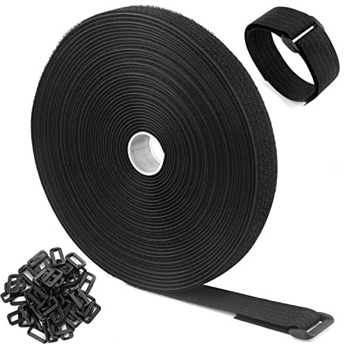WSZJINB 10m x 2cm Klettband mit 50 Schnalle, Freie Schnittlänge Klett Kabelbinder Wiederverschließbar, Kabel Klettbinder Klettverschluss Band Schwarz, 2cm Breit