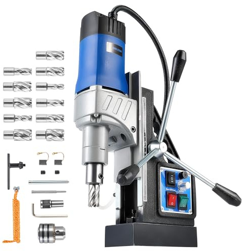 ZELCAN Magnetbohrmaschine 1550W Standbohrmaschine 11 Bohrer 13000N Tischbohrmaschine 580RPM Variable Geschwindigkeit 50mm Max. Durchmesser für Heimwerk Industrie Eisenbahn Schiffsbau, Höhenverstellbar