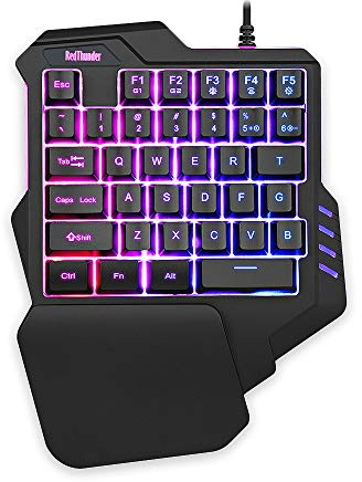 RedThunder Einhand-Gaming-Tastatur mit RGB-Hintergrundbeleuchtung und 35 Tasten Tragbare Mini Ergonomischer Gamecontroller für PC PS4 Xbox Gamer.