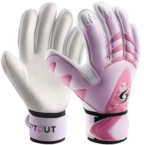 Sportout Torwarthandschuhe Kinder und Jugendliche, Fußball Torwarthandschuhe, Fußballhandschuhe, Doppeltem Schutz, Tragbarkeit, Super Halt (Pink, 6)