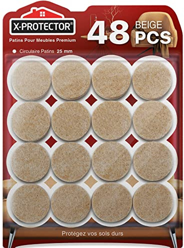 X-Protector Filzgleiter 48 Stück 25 mm - Prämie Möbelgleiter Beige - Dicker Filz Selbstklebend - Bodenschoner für Stühle - Große Menge an Filzgleiter Selbstklebend - Schützen Sie Ihre Holzfußböden!