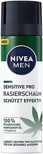 NIVEA MEN Sensitive Pro Rasierschaum (200 ml), sensitiver Rasierschaum für Männer mit Hanfsamenöl & Vitamin E, Schutz vor Hautirritationen für eine sanfte und glatte Rasur
