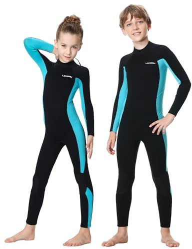 Lansru 3mm Kinder Neoprenanzug, UV-Schutz Rückenreißverschluss | CR-Neopren, Sicheres Design, Schwimmunterricht, kaltes Wasser, Thermal, Jungen und Mädchen, 6-15 Jahre