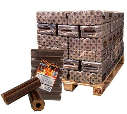 Holzbriketts: 380 kg auf Palette | Gluthalter Pini & Kay Premium | je 10 kg Briketts Sackware