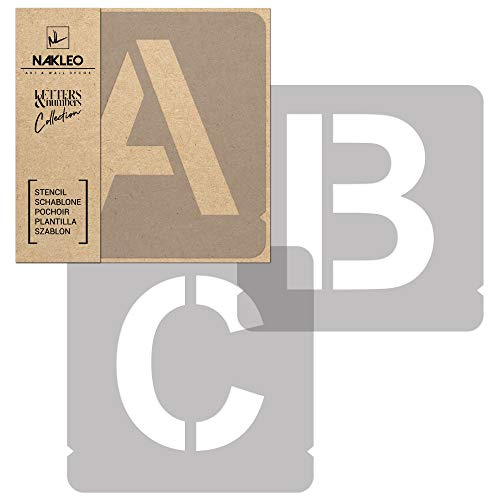 NAKLEO Alphabet Malschablonen Set 42 Stück, 25 cm Buchstaben & Zahlen Modern Sans Capital Schriftart, Wiederverwendbare Kunststoff Stencil, DIY Handwerk Holz Möbel Wand Dekoration