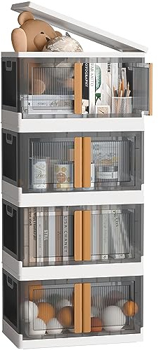 NETEL Aufbewahrungsbox mit Deckel groß, Stapelbare Aufbewahrungsboxen 94L 4 Stück, Dicker Hartplastik Box, Durchsichtig Stapelboxen mit deckel, Faltbare Aufbewahrungsbox mit Tür und Rollen，4 Deckel