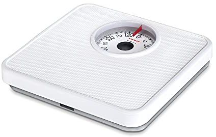 Soehnle Analoge Personenwaage Tempo White mit 130 kg Tragkraft, Körperwaage mit Vollsichtskala in 1- kg-Teilung, Waage mit praktischem Justierrad
